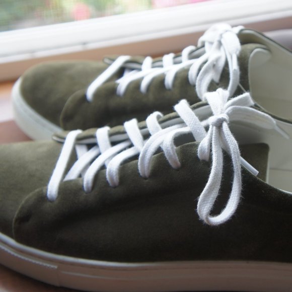 Italian Olive Green Suede Sneakers - Picture 1 of 5